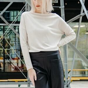 Clara Sunwoo Boat Neck Side Ruched Sweater Top NEW XS Bone